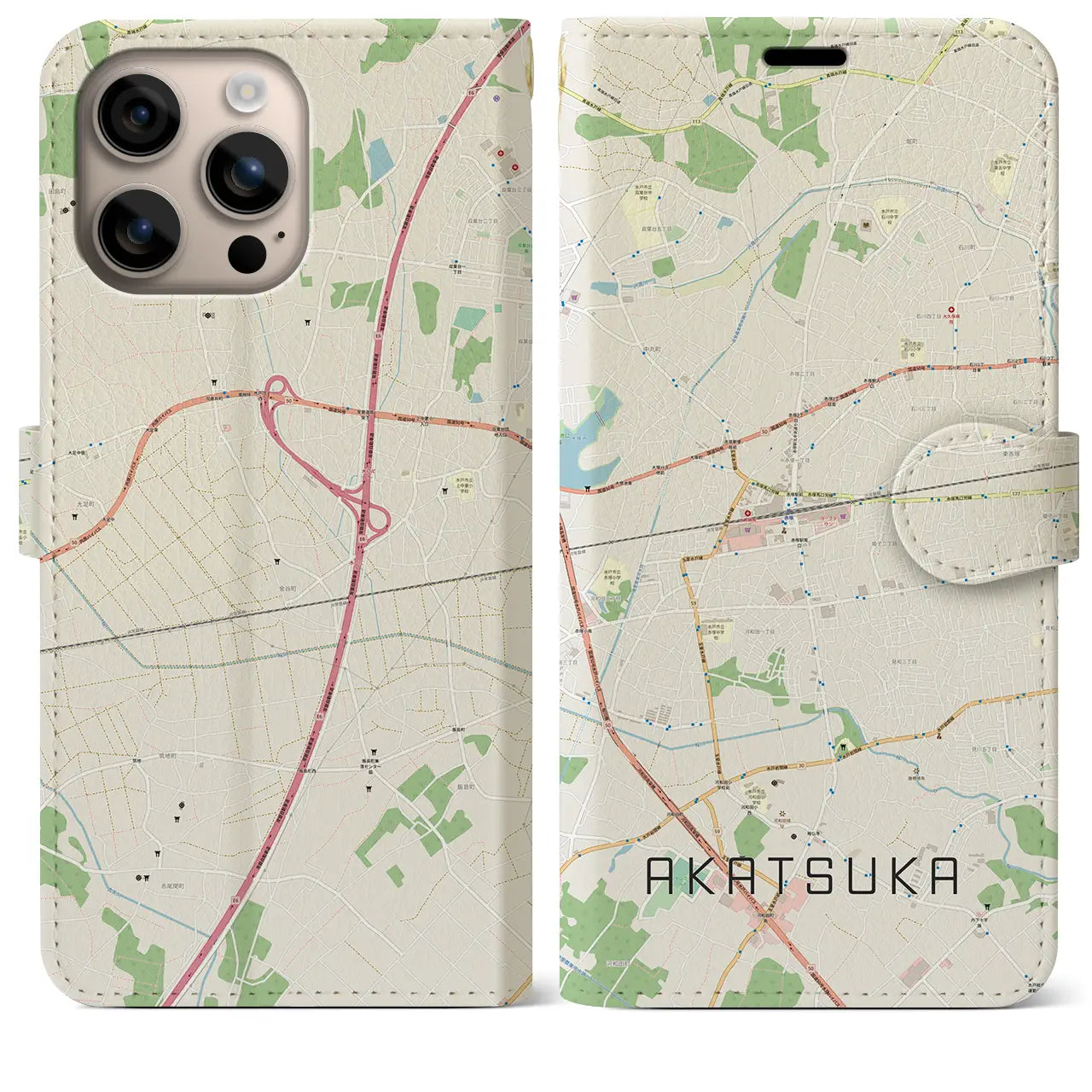 【赤塚(茨城県)】地図柄iPhoneケース(手帳タイプ)ナチュラル・iPhone 16 Plus 用