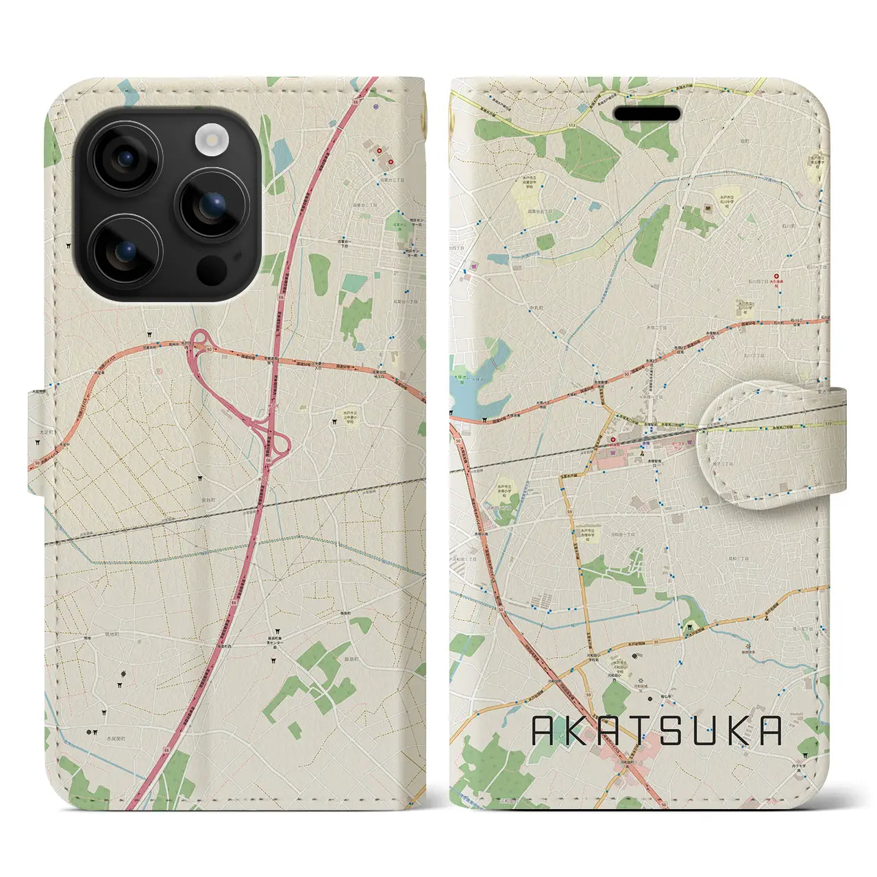 【赤塚(茨城県)】地図柄iPhoneケース(手帳タイプ)ナチュラル・iPhone 16 用