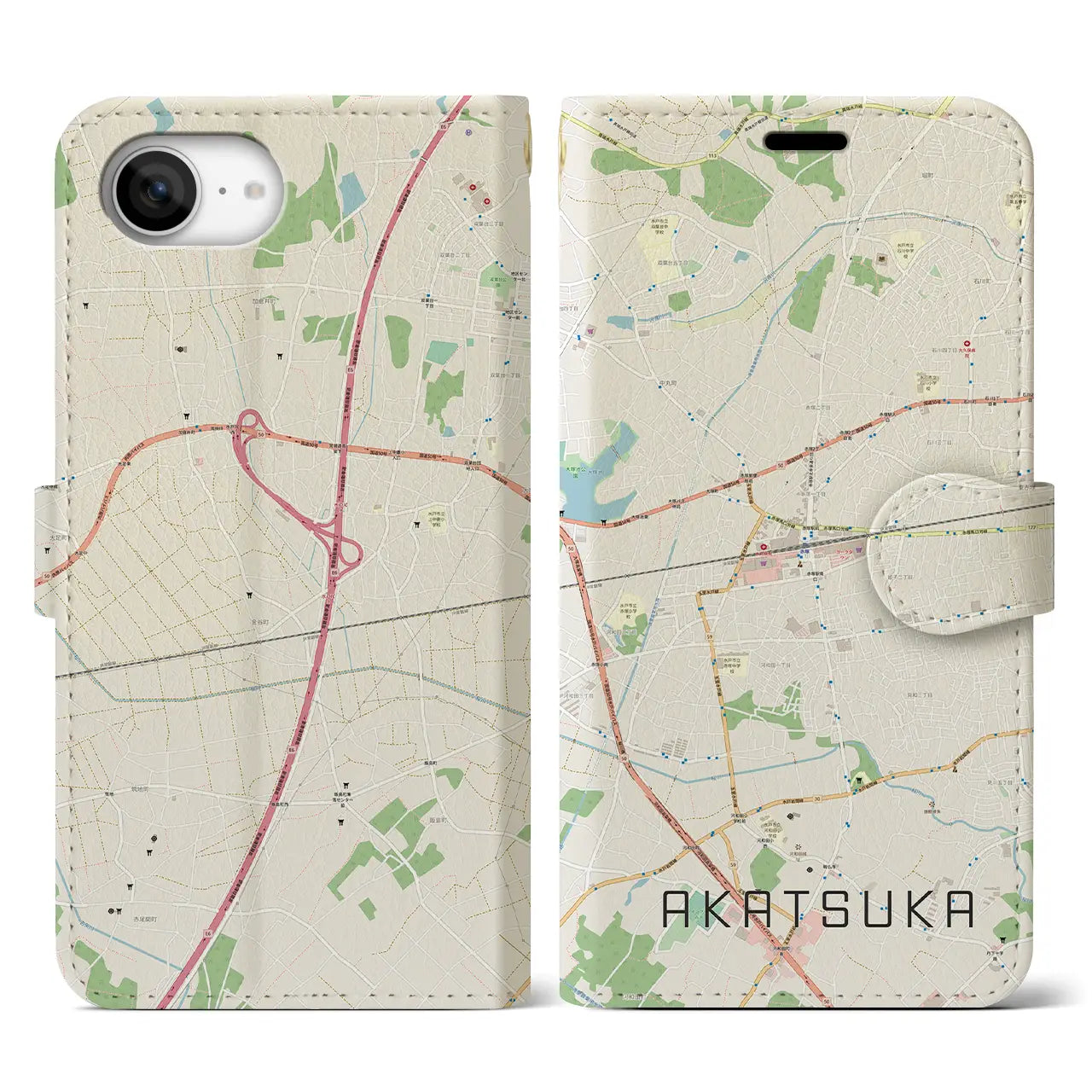 【赤塚(茨城県)】地図柄iPhoneケース(手帳タイプ)