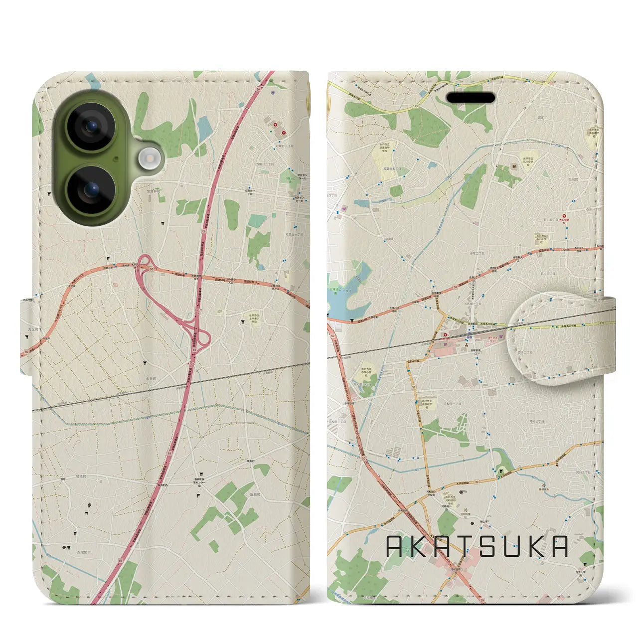 【赤塚(茨城県)】地図柄iPhoneケース(手帳タイプ)