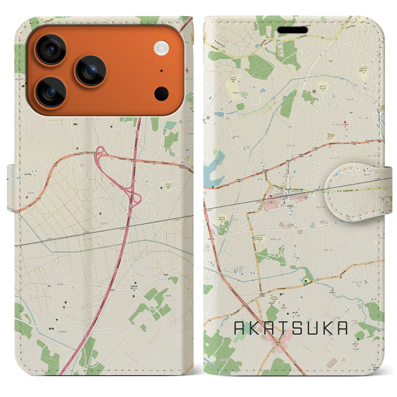 【赤塚(茨城県)】地図柄iPhoneケース(手帳タイプ)ナチュラル・iPhone 17 Pro Max 用