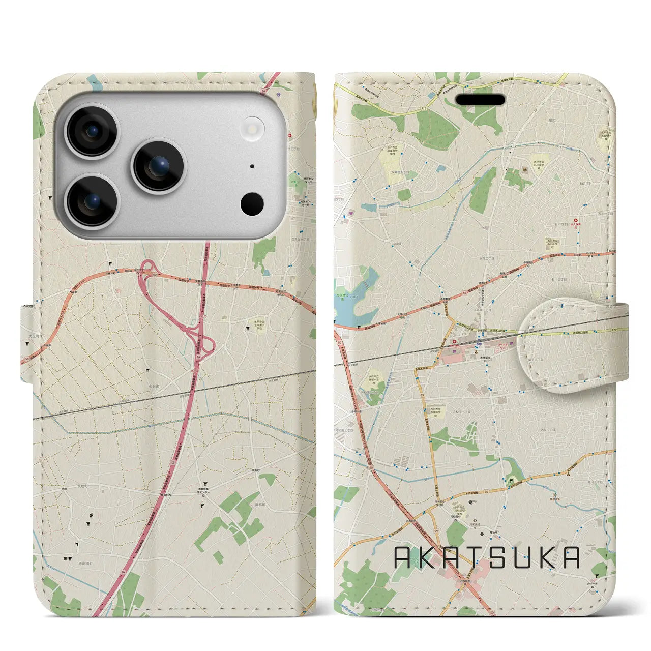 【赤塚(茨城県)】地図柄iPhoneケース(手帳タイプ)