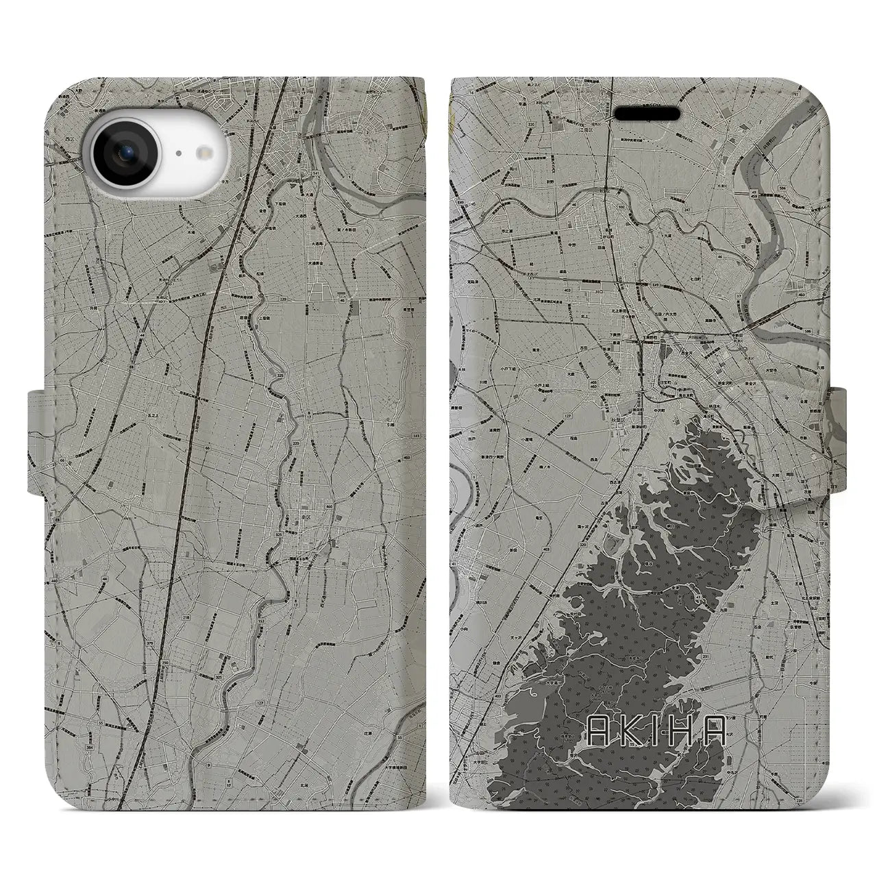 【秋葉(新潟県)】地図柄iPhoneケース(手帳タイプ)