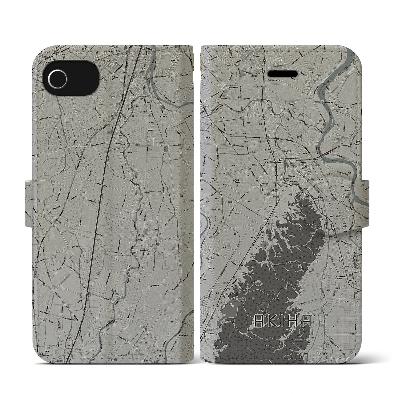 【秋葉(新潟県)】地図柄iPhoneケース(手帳タイプ)