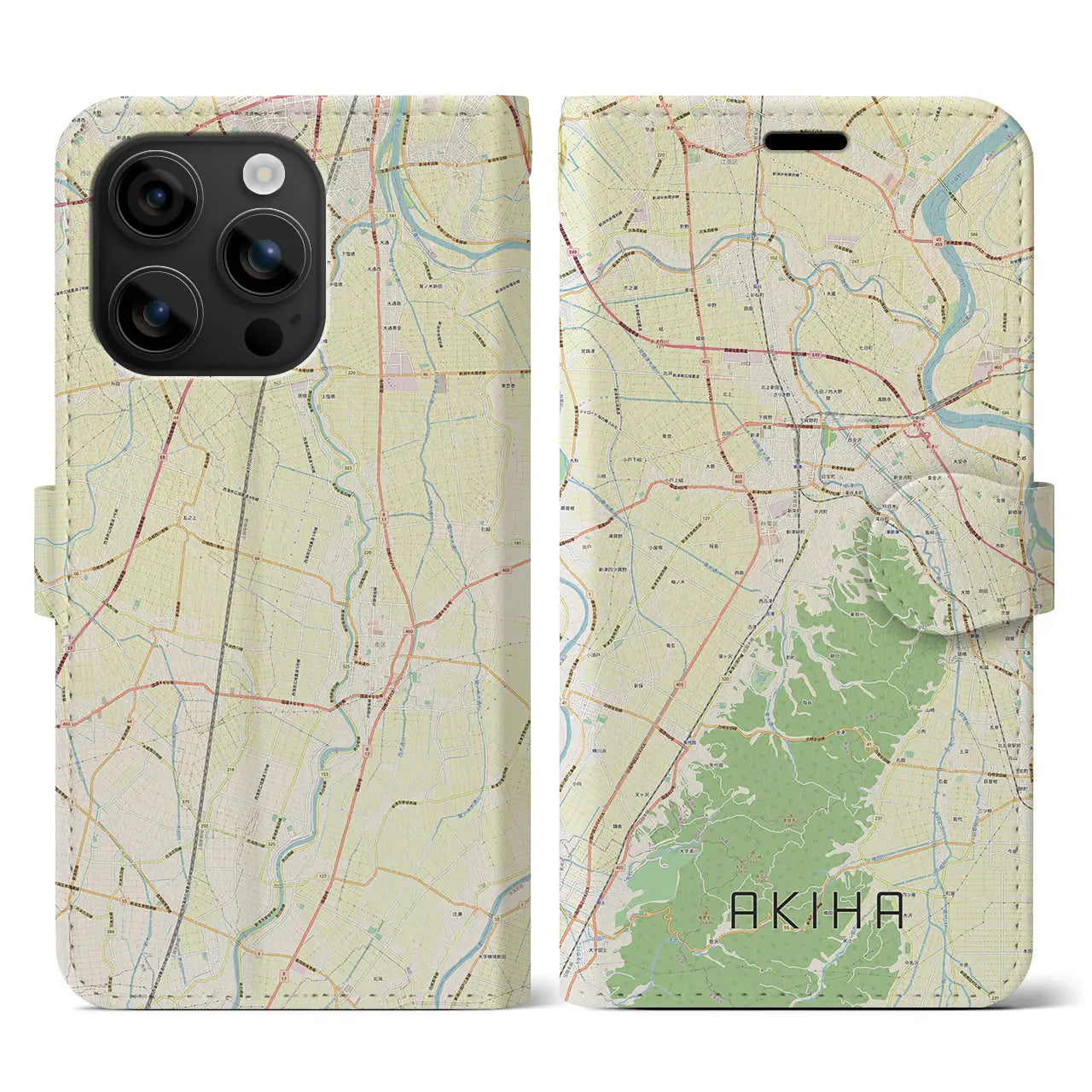 【秋葉(新潟県)】地図柄iPhoneケース(手帳タイプ)ナチュラル・iPhone 16 用