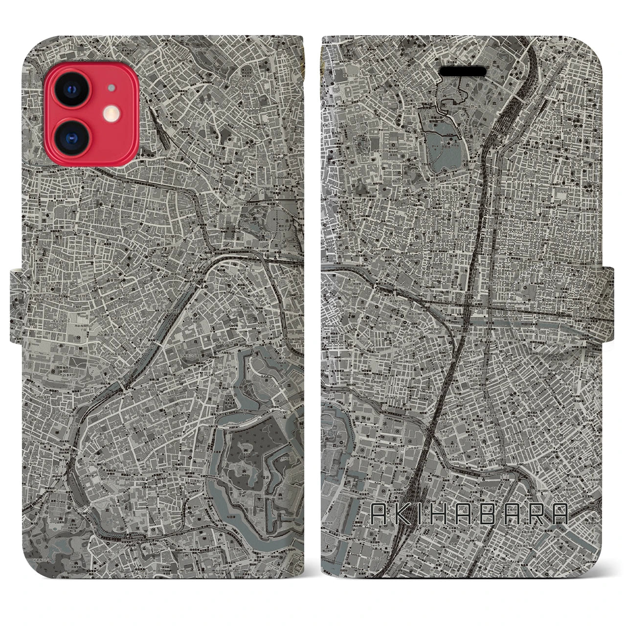 【秋葉原(東京都)】地図柄iPhoneケース(手帳タイプ)モノトーン・iPhone 11 用