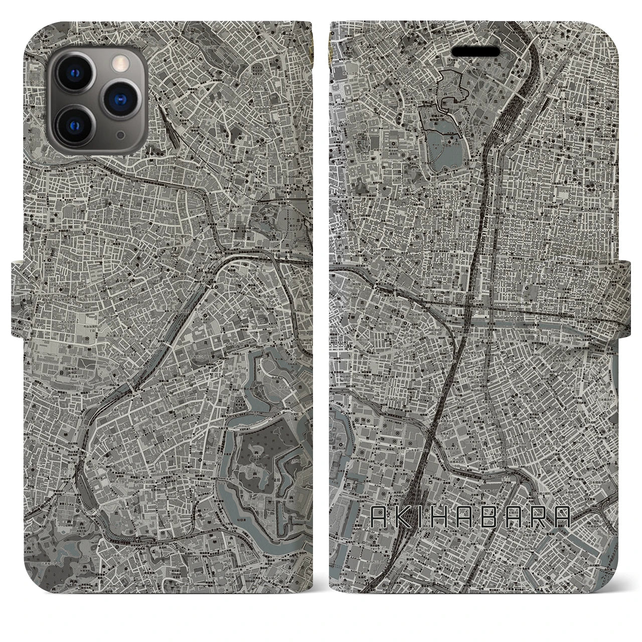 【秋葉原(東京都)】地図柄iPhoneケース(手帳タイプ)モノトーン・iPhone 11 Pro Max 用