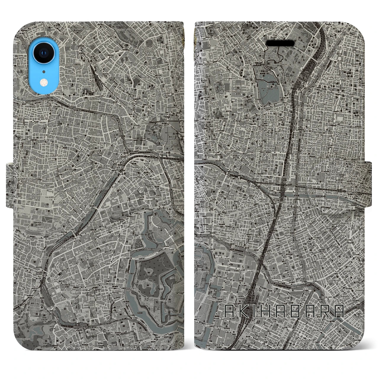 【秋葉原(東京都)】地図柄iPhoneケース(手帳タイプ)モノトーン・iPhone XR 用