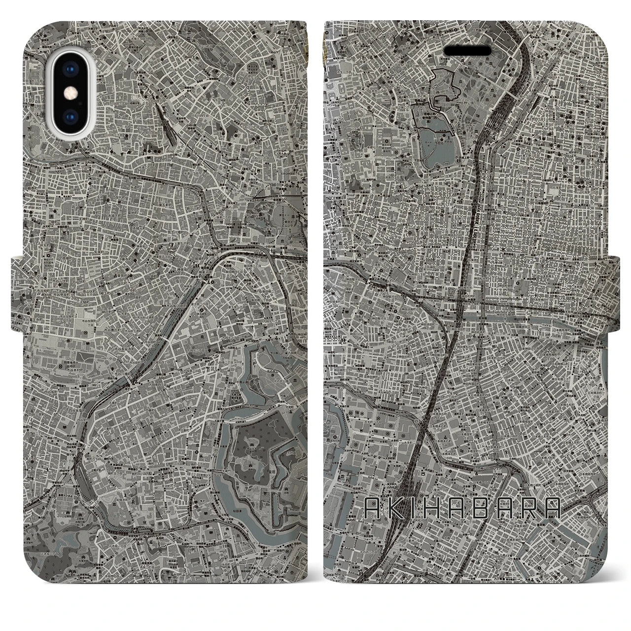 【秋葉原(東京都)】地図柄iPhoneケース(手帳タイプ)モノトーン・iPhone XS Max 用