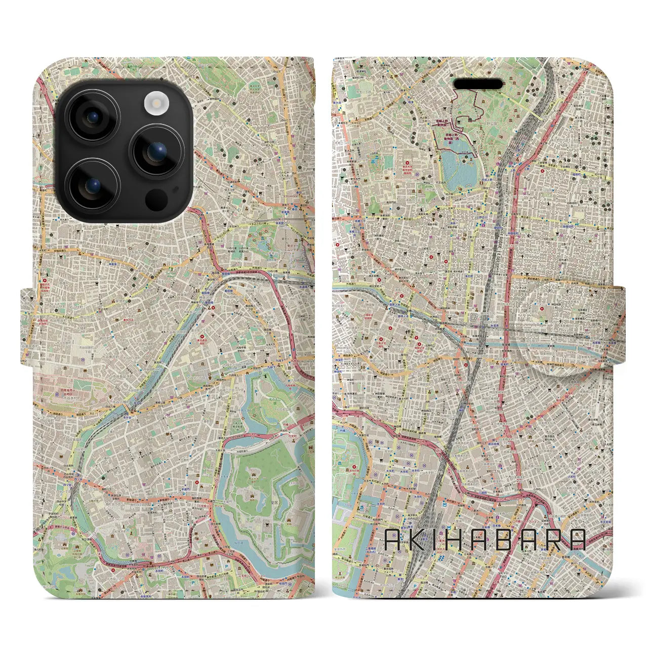 【秋葉原(東京都)】地図柄iPhoneケース(手帳タイプ)ナチュラル・iPhone 16 用