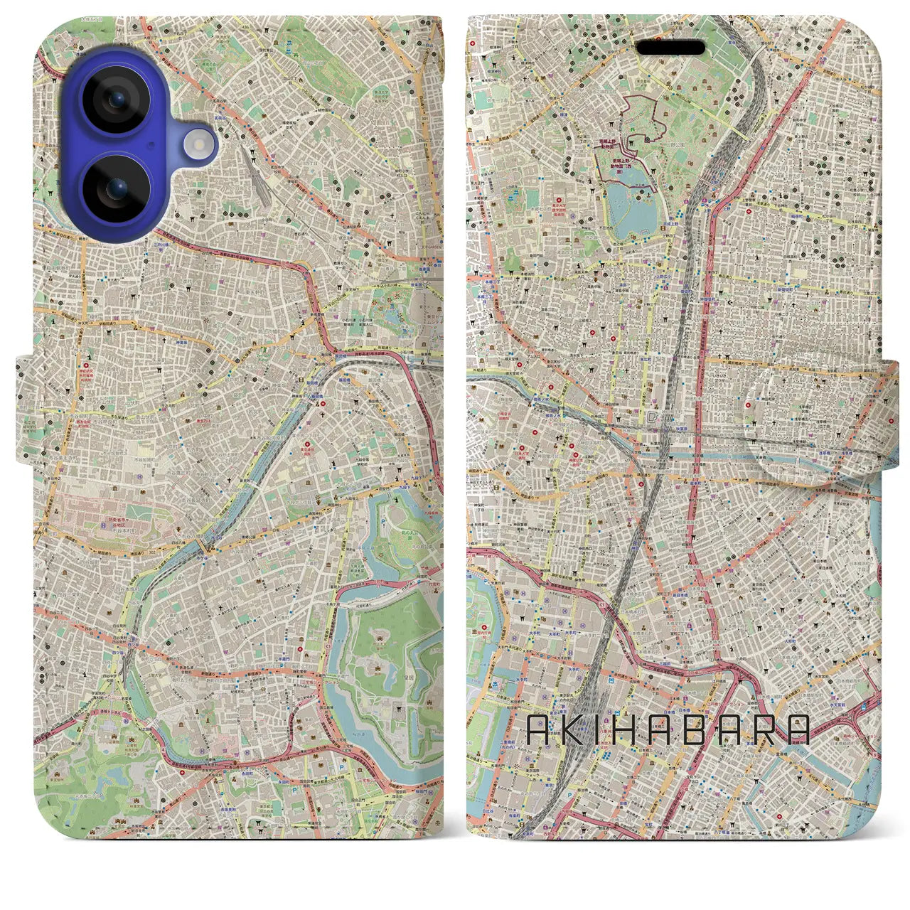 【秋葉原(東京都)】地図柄iPhoneケース(手帳タイプ)ナチュラル・iPhone 16 Pro Max 用