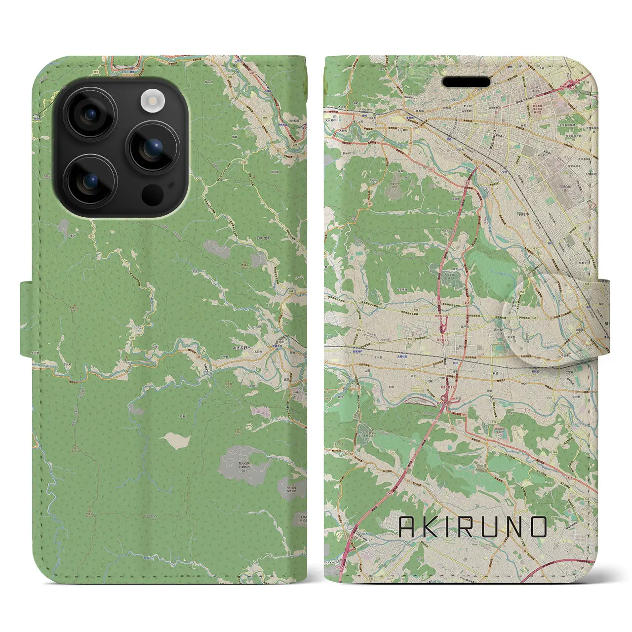 【あきる野(東京都)】地図柄iPhoneケース(手帳タイプ)ナチュラル・iPhone 16 用