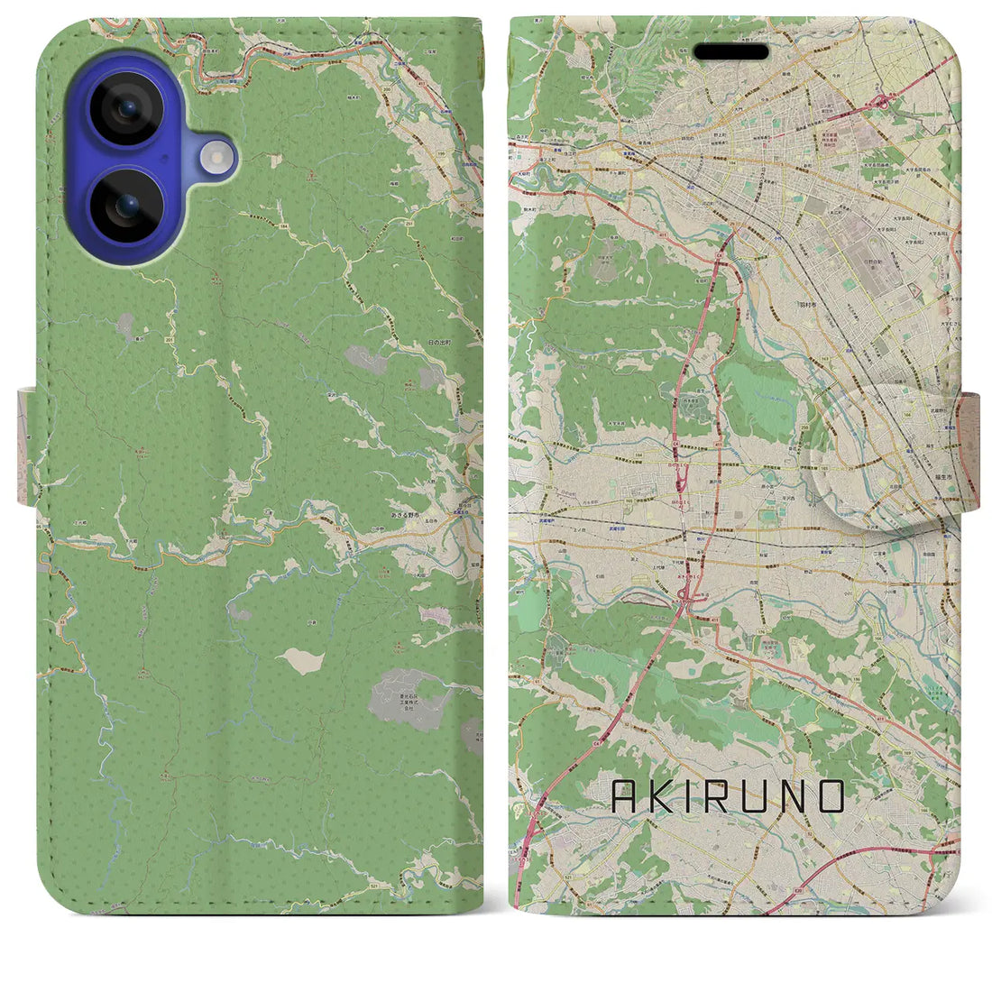 【あきる野(東京都)】地図柄iPhoneケース(手帳タイプ)ナチュラル・iPhone 16 Pro Max 用