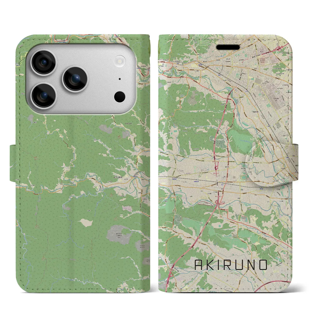 【あきる野(東京都)】地図柄iPhoneケース(手帳タイプ)モノトーン・iPhone 17 Pro Max 用