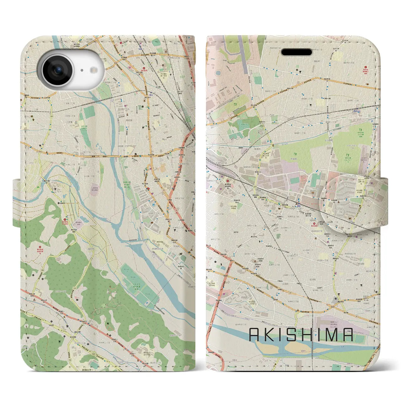 【昭島(東京都)】地図柄iPhoneケース(手帳タイプ)