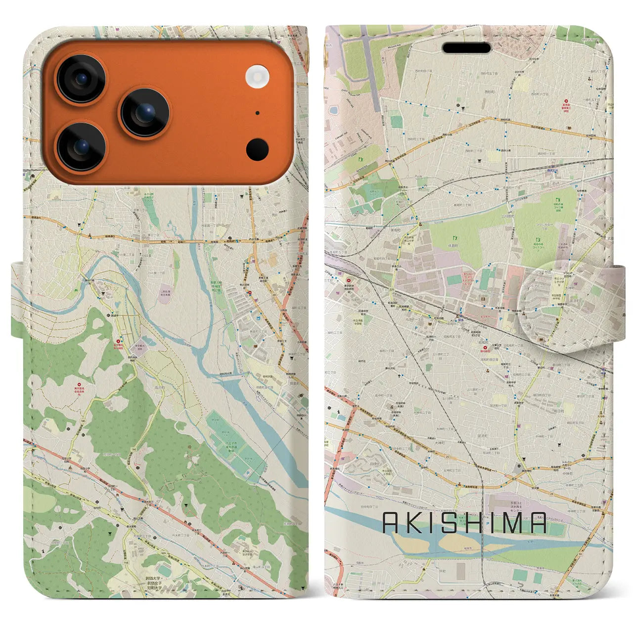 【昭島(東京都)】地図柄iPhoneケース(手帳タイプ)モノトーン・iPhone 17 Pro Max 用