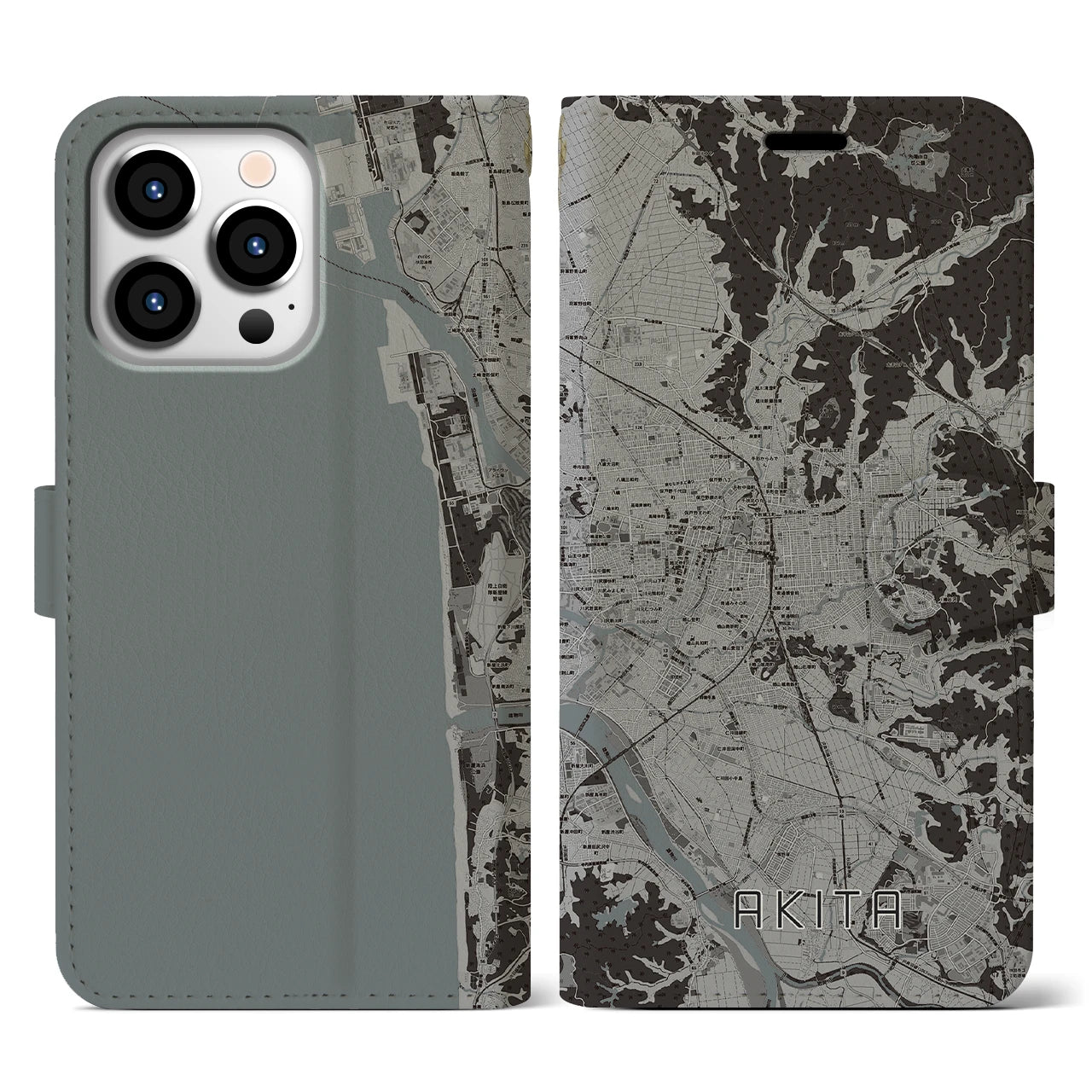 【秋田(秋田県)】地図柄iPhoneケース(手帳タイプ)