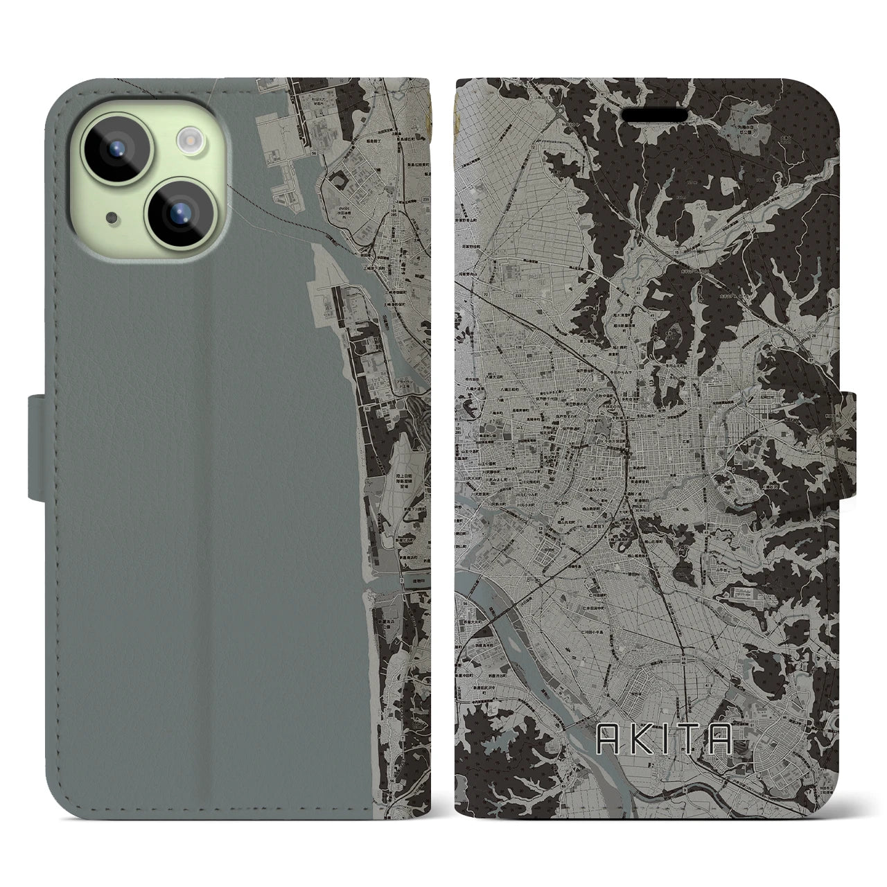 【秋田(秋田県)】地図柄iPhoneケース(手帳タイプ)