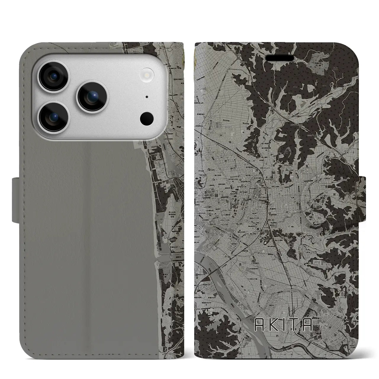 【秋田(秋田県)】地図柄iPhoneケース(手帳タイプ)