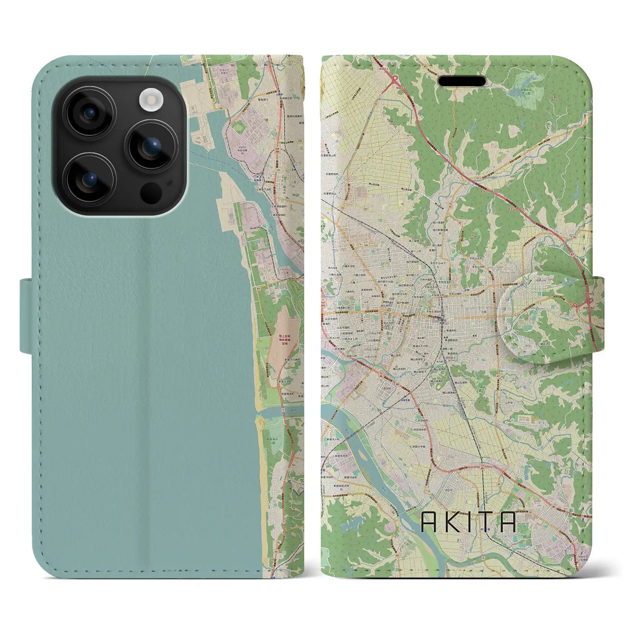 【秋田(秋田県)】地図柄iPhoneケース(手帳タイプ)ナチュラル・iPhone 16 用