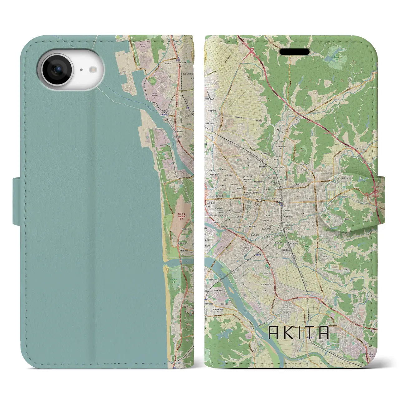 【秋田(秋田県)】地図柄iPhoneケース(手帳タイプ)