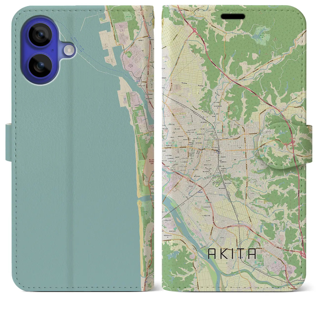 【秋田(秋田県)】地図柄iPhoneケース(手帳タイプ)ナチュラル・iPhone 16 Pro Max 用