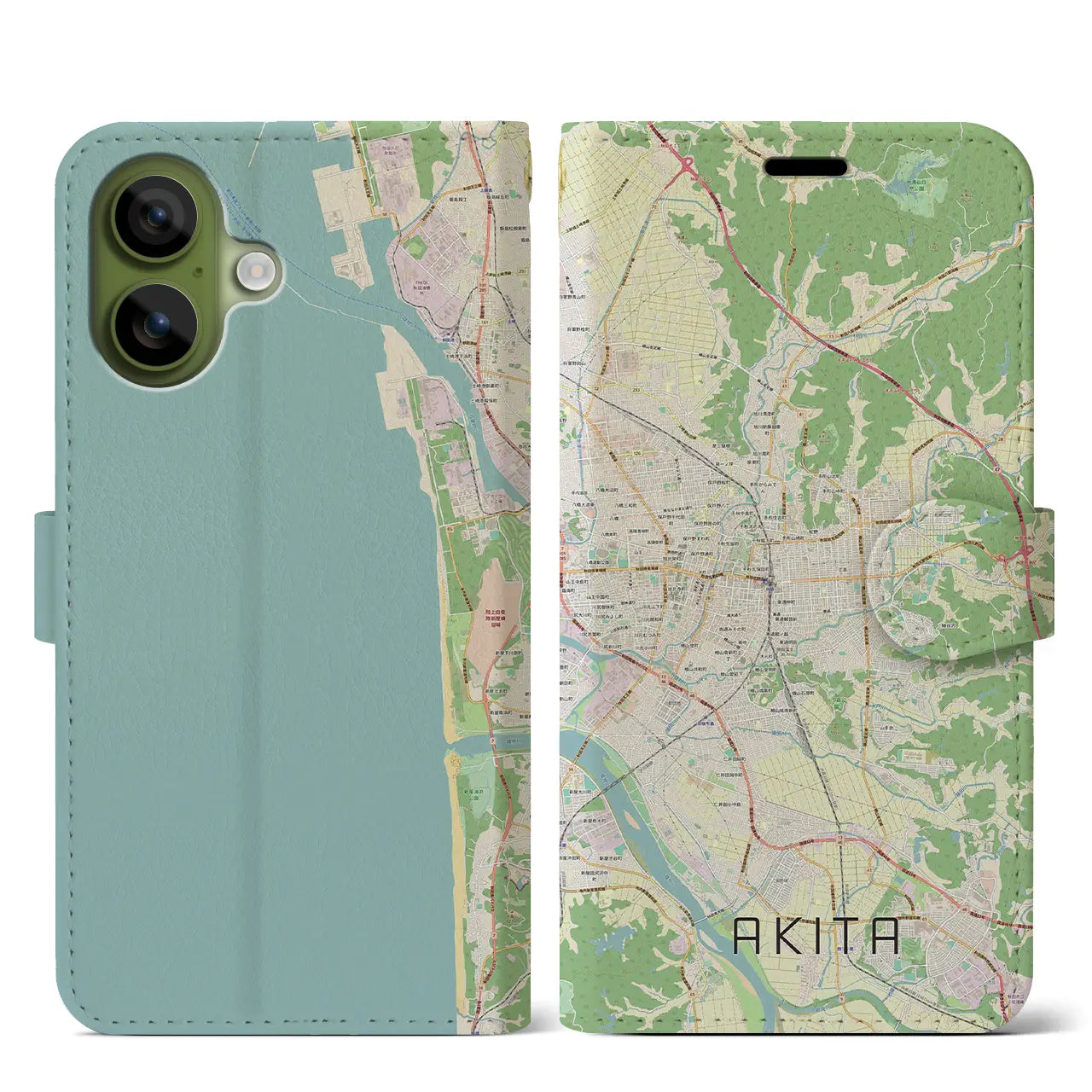 【秋田(秋田県)】地図柄iPhoneケース(手帳タイプ)