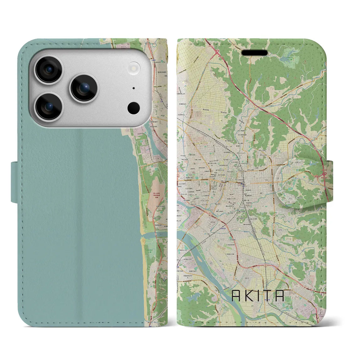 【秋田(秋田県)】地図柄iPhoneケース(手帳タイプ)ナチュラル・iPhone 17 Pro Max 用