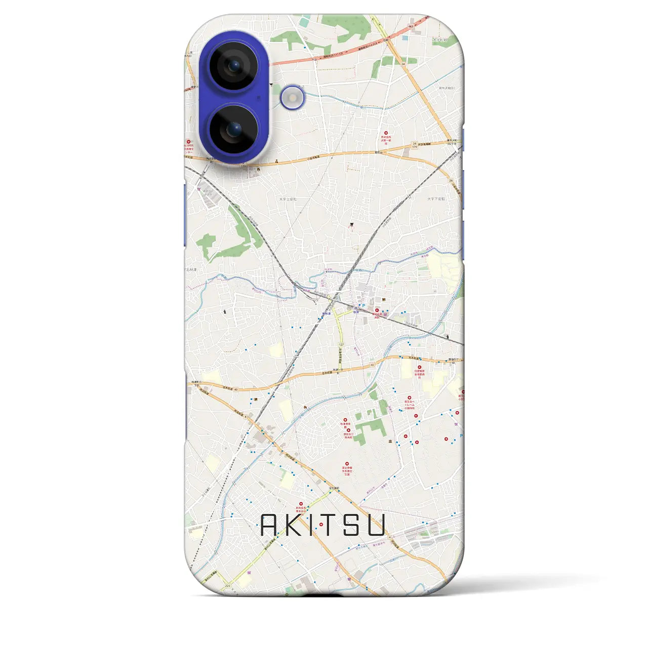 【秋津(東京都)】地図柄iPhoneケース(バックカバータイプ)ブラック・iPhone 16 Pro Max 用