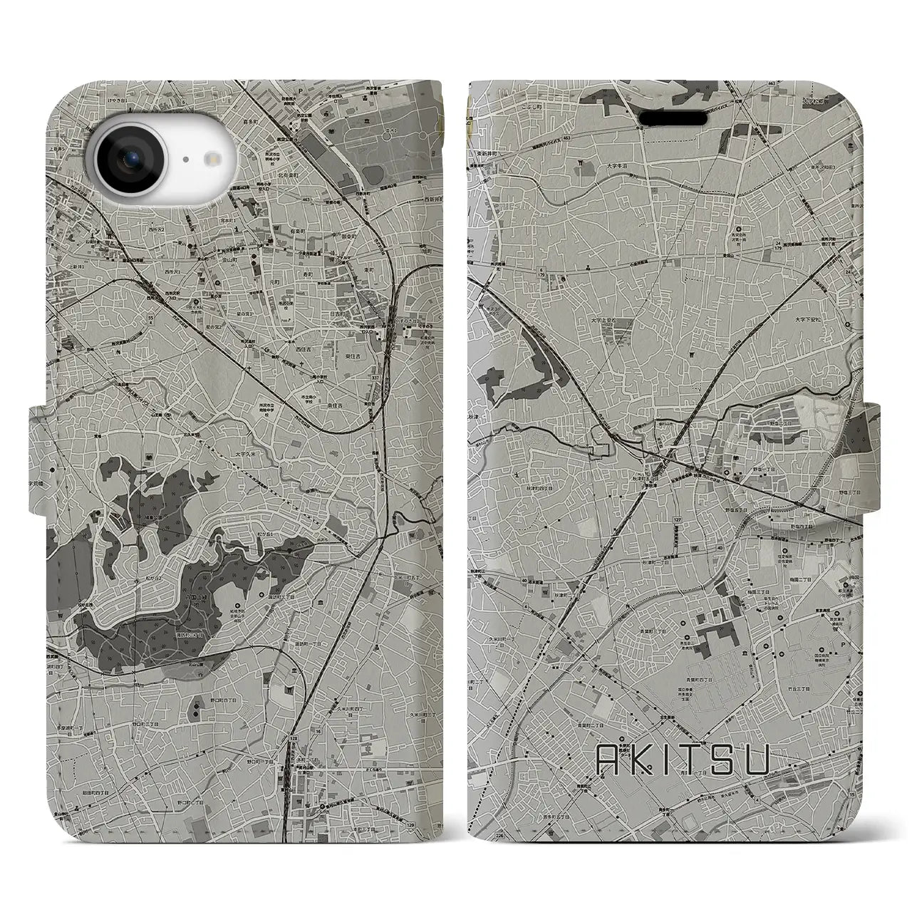 【秋津(東京都)】地図柄iPhoneケース(手帳タイプ)