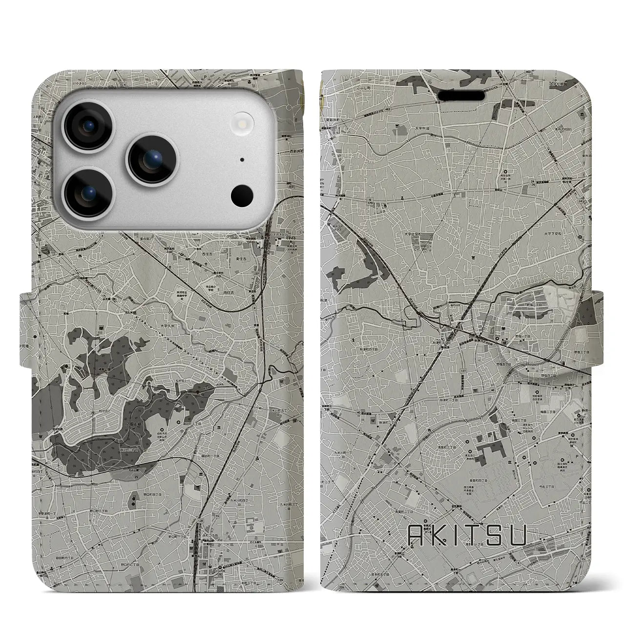 【秋津(東京都)】地図柄iPhoneケース(手帳タイプ)