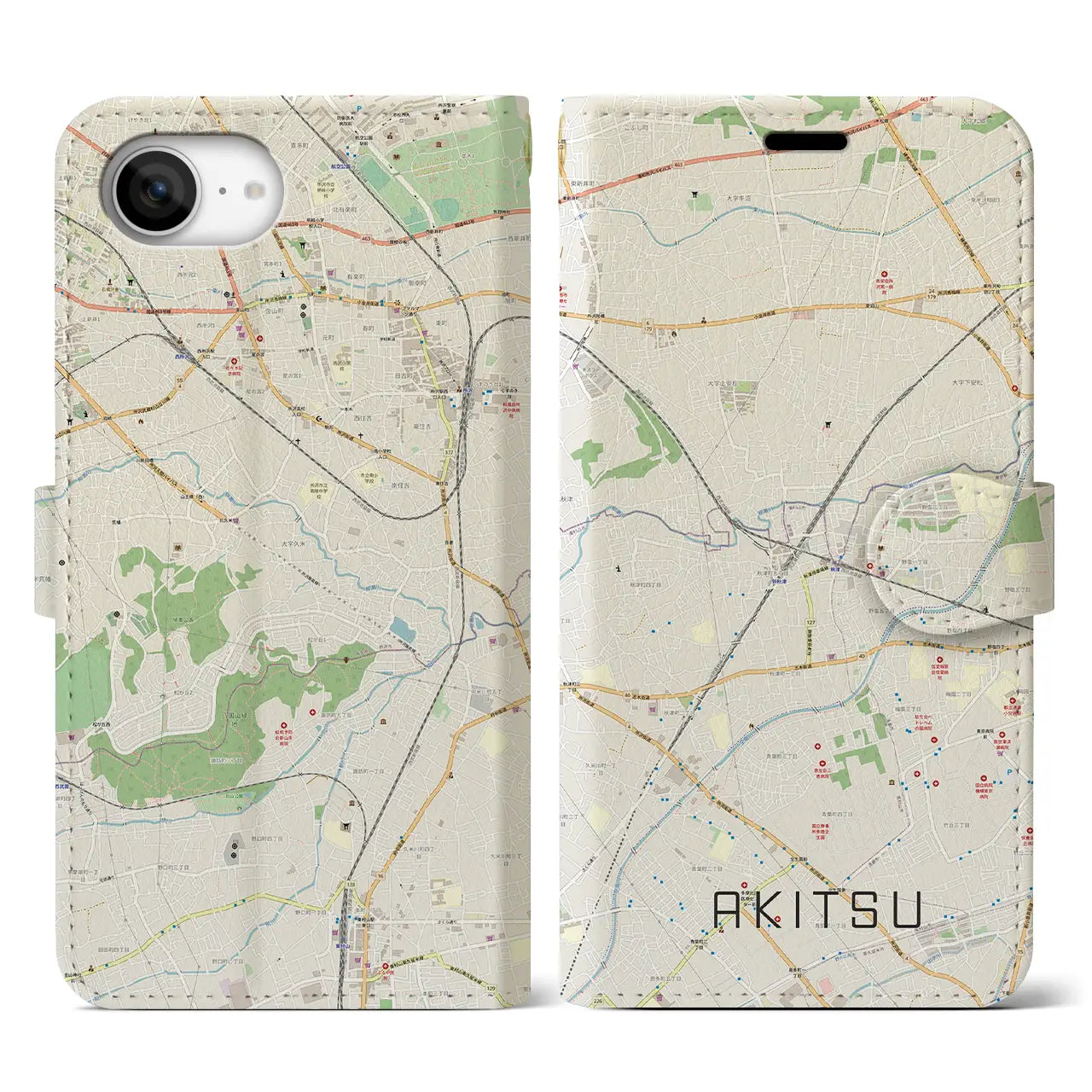 【秋津(東京都)】地図柄iPhoneケース(手帳タイプ)