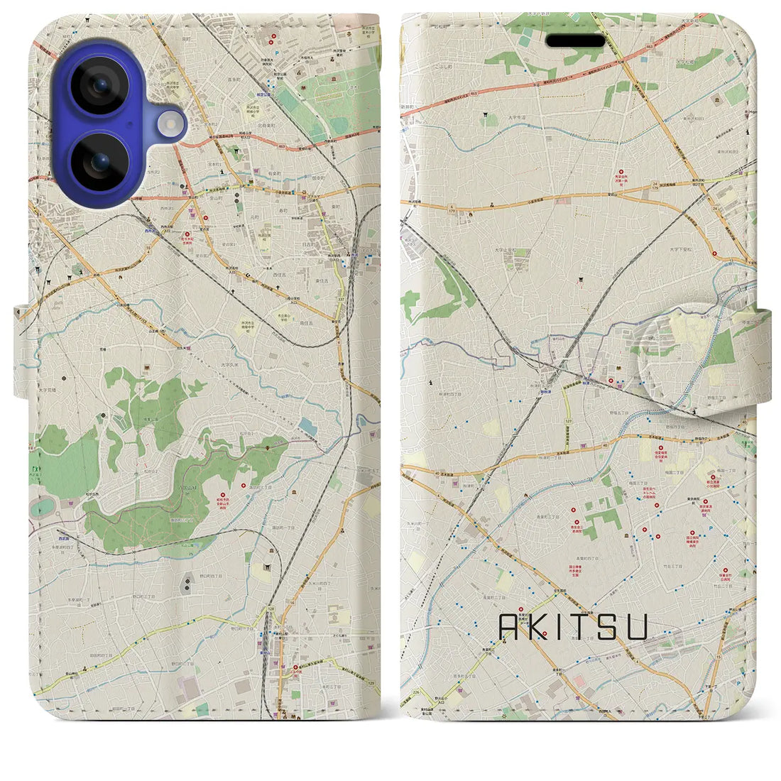 【秋津(東京都)】地図柄iPhoneケース(手帳タイプ)ナチュラル・iPhone 16 Pro Max 用