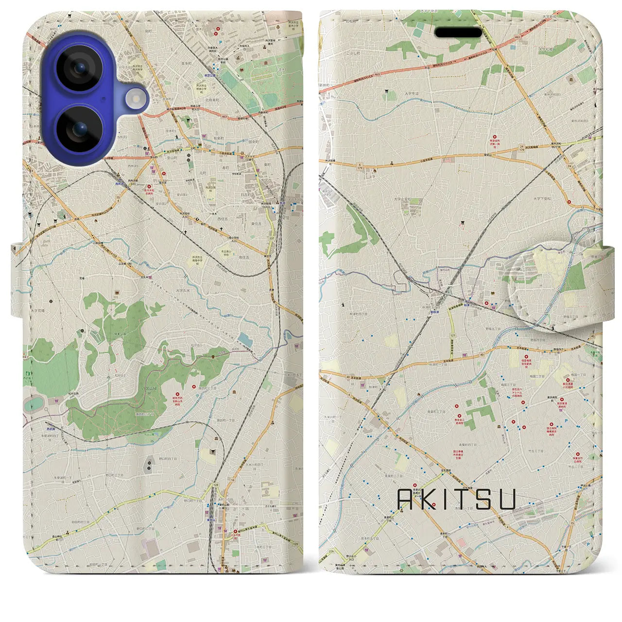 【秋津(東京都)】地図柄iPhoneケース(手帳タイプ)