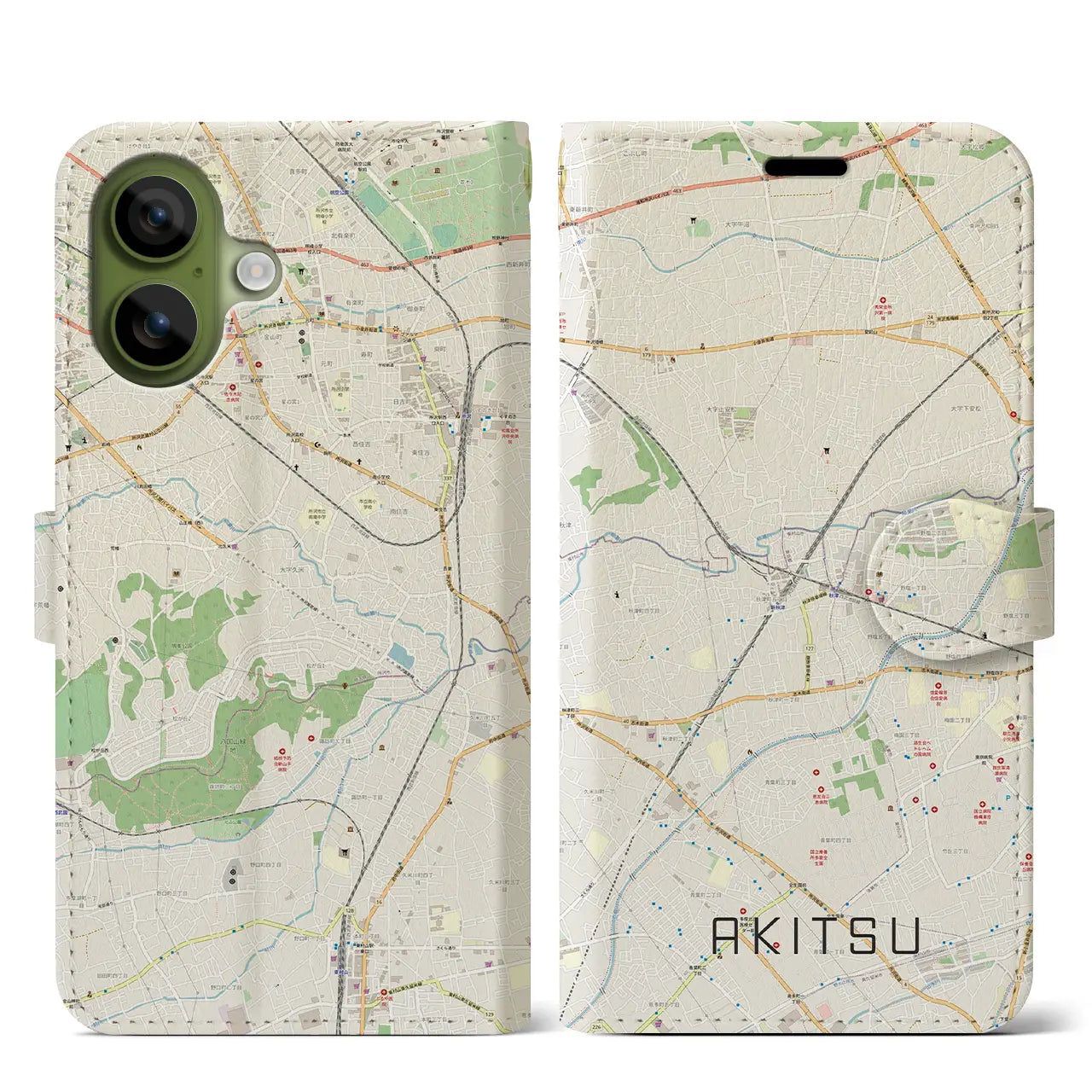 【秋津(東京都)】地図柄iPhoneケース(手帳タイプ)