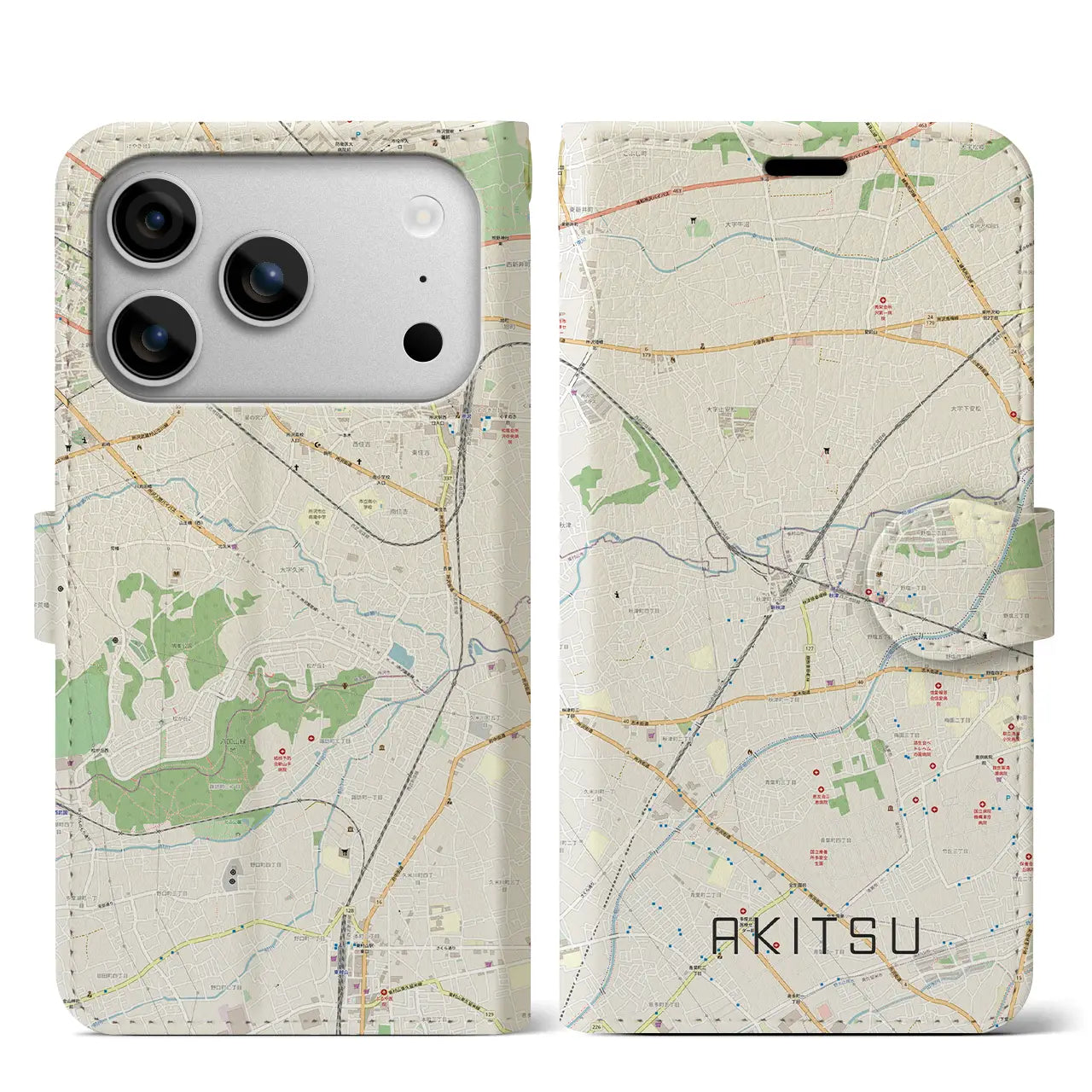 【秋津(東京都)】地図柄iPhoneケース(手帳タイプ)