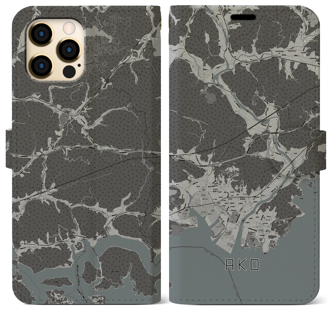 【赤穂(兵庫県)】地図柄iPhoneケース(手帳タイプ)モノトーン・iPhone 12 Pro Max 用