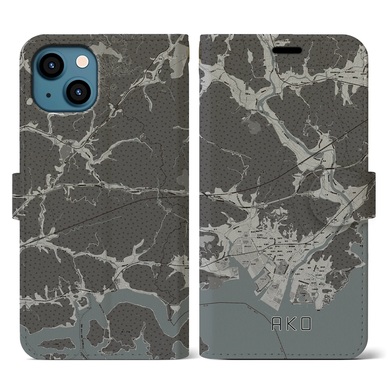 【赤穂(兵庫県)】地図柄iPhoneケース(手帳タイプ)モノトーン・iPhone 13 用