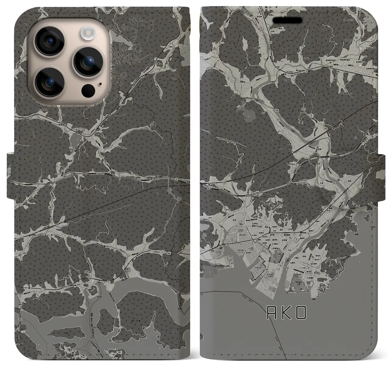 【赤穂(兵庫県)】地図柄iPhoneケース(手帳タイプ)モノトーン・iPhone 16 Plus 用