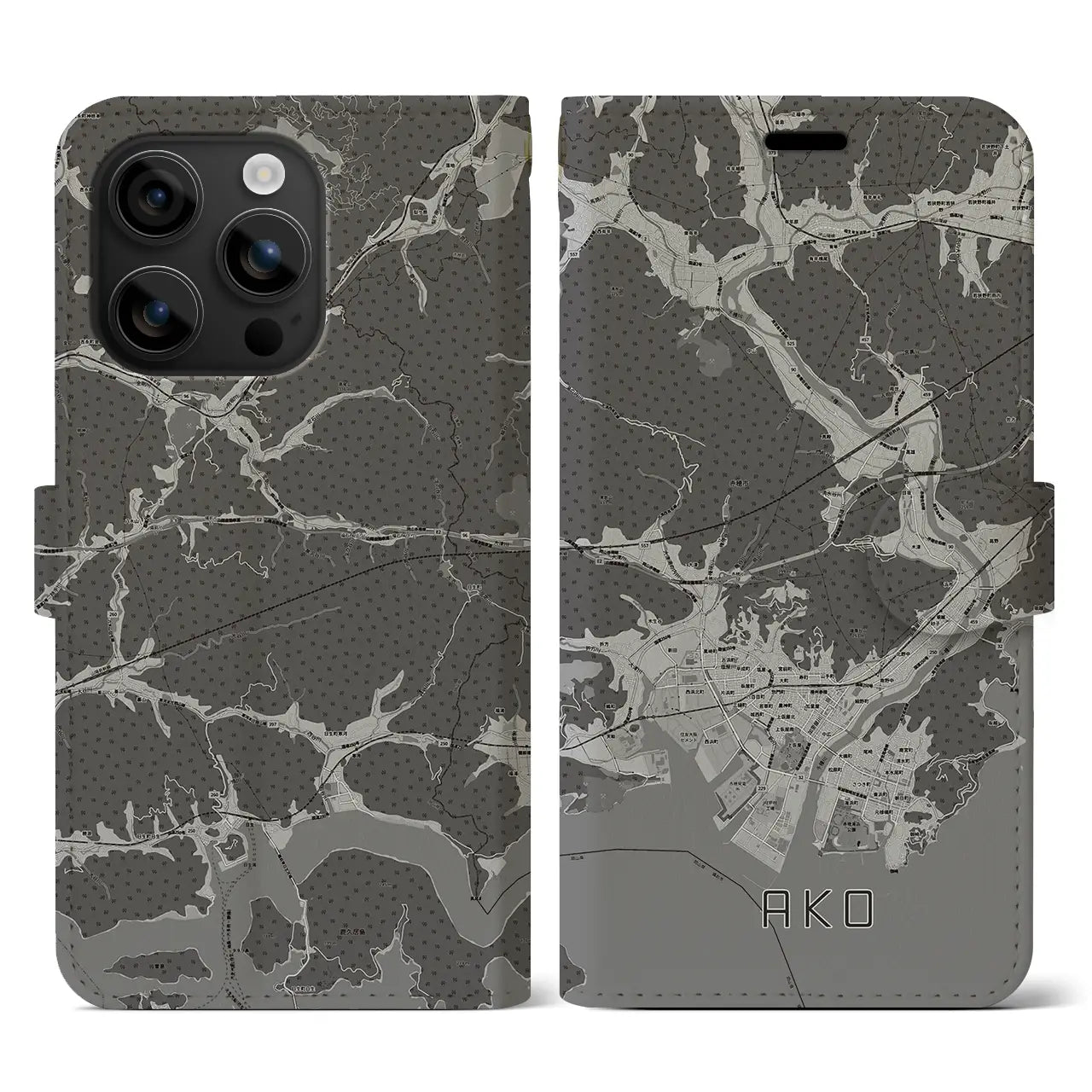 【赤穂(兵庫県)】地図柄iPhoneケース(手帳タイプ)モノトーン・iPhone 16 用
