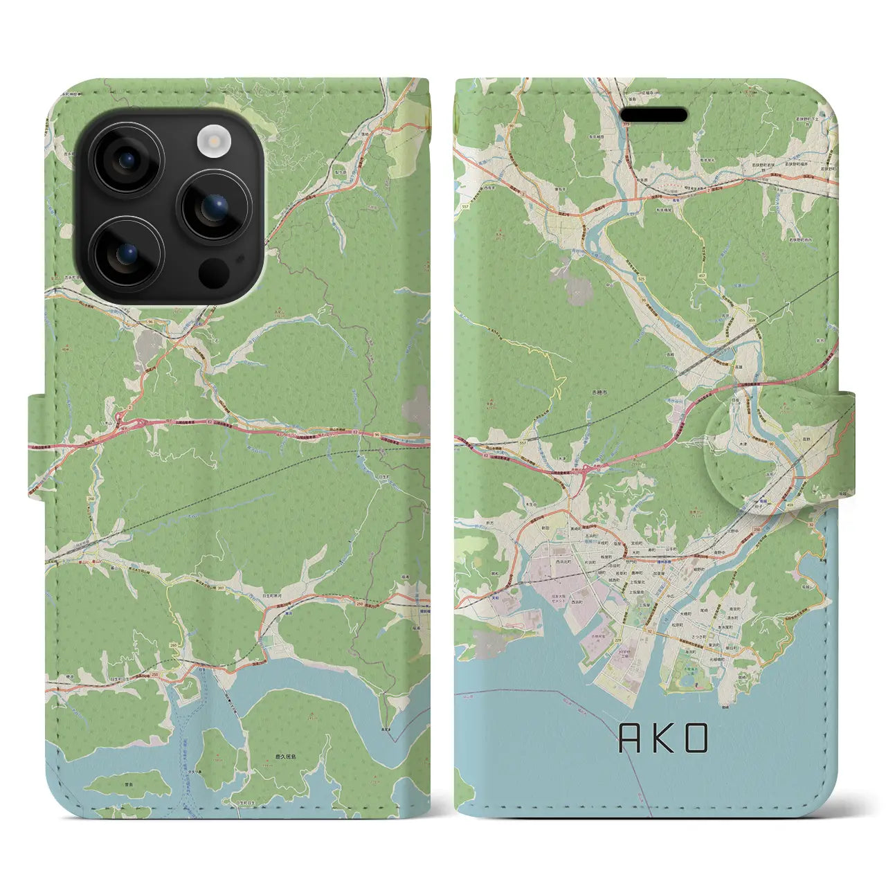 【赤穂(兵庫県)】地図柄iPhoneケース(手帳タイプ)ナチュラル・iPhone 16 用