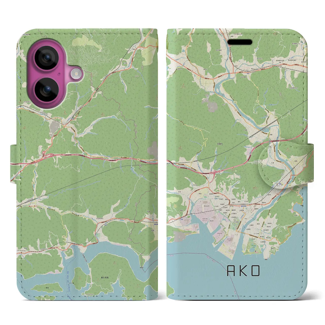 【赤穂(兵庫県)】地図柄iPhoneケース(手帳タイプ)ナチュラル・iPhone 16 Pro 用
