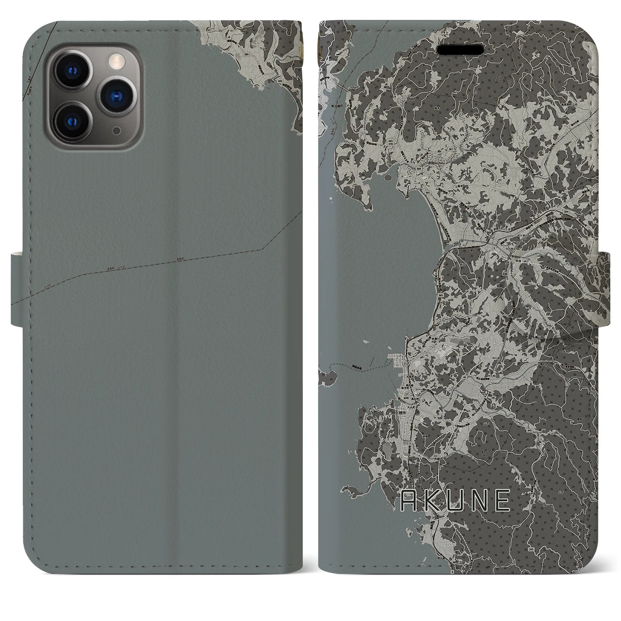 【阿久根(鹿児島県)】地図柄iPhoneケース(手帳タイプ)モノトーン・iPhone 11 Pro Max 用