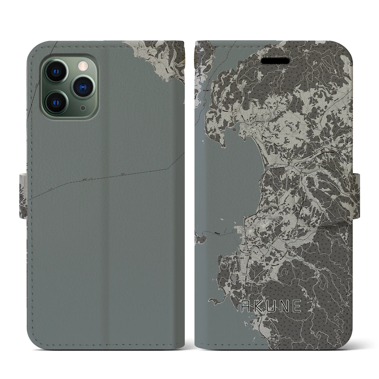 【阿久根(鹿児島県)】地図柄iPhoneケース(手帳タイプ)モノトーン・iPhone 11 Pro 用