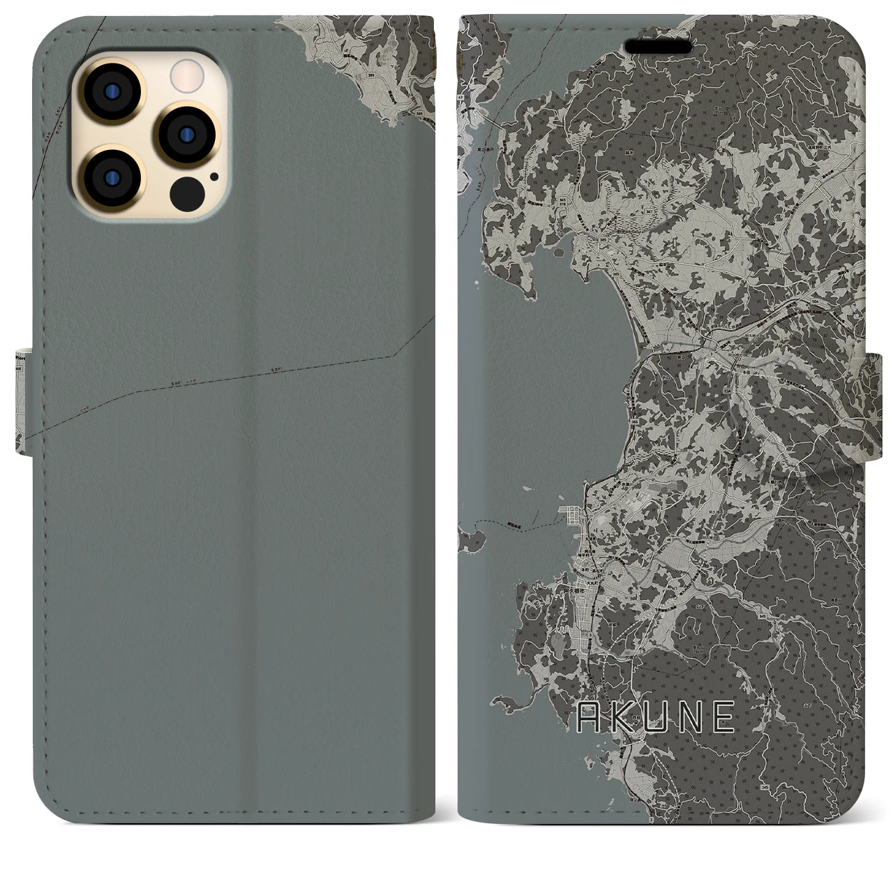 【阿久根(鹿児島県)】地図柄iPhoneケース(手帳タイプ)モノトーン・iPhone 12 Pro Max 用