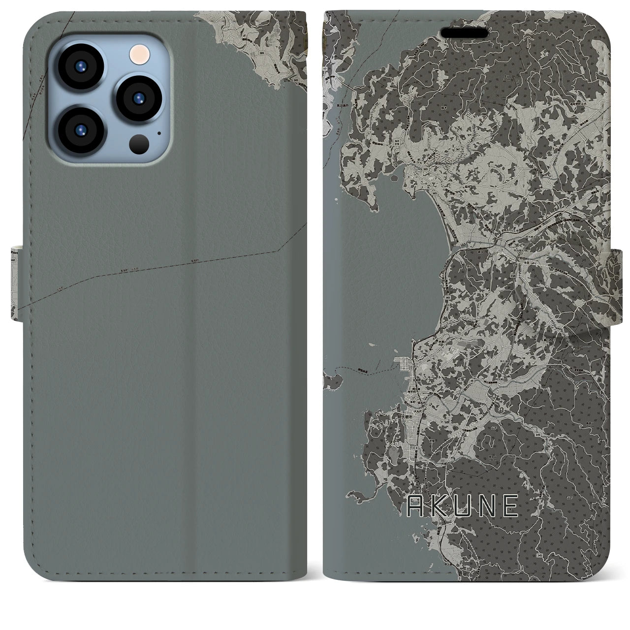 【阿久根(鹿児島県)】地図柄iPhoneケース(手帳タイプ)モノトーン・iPhone 13 Pro Max 用
