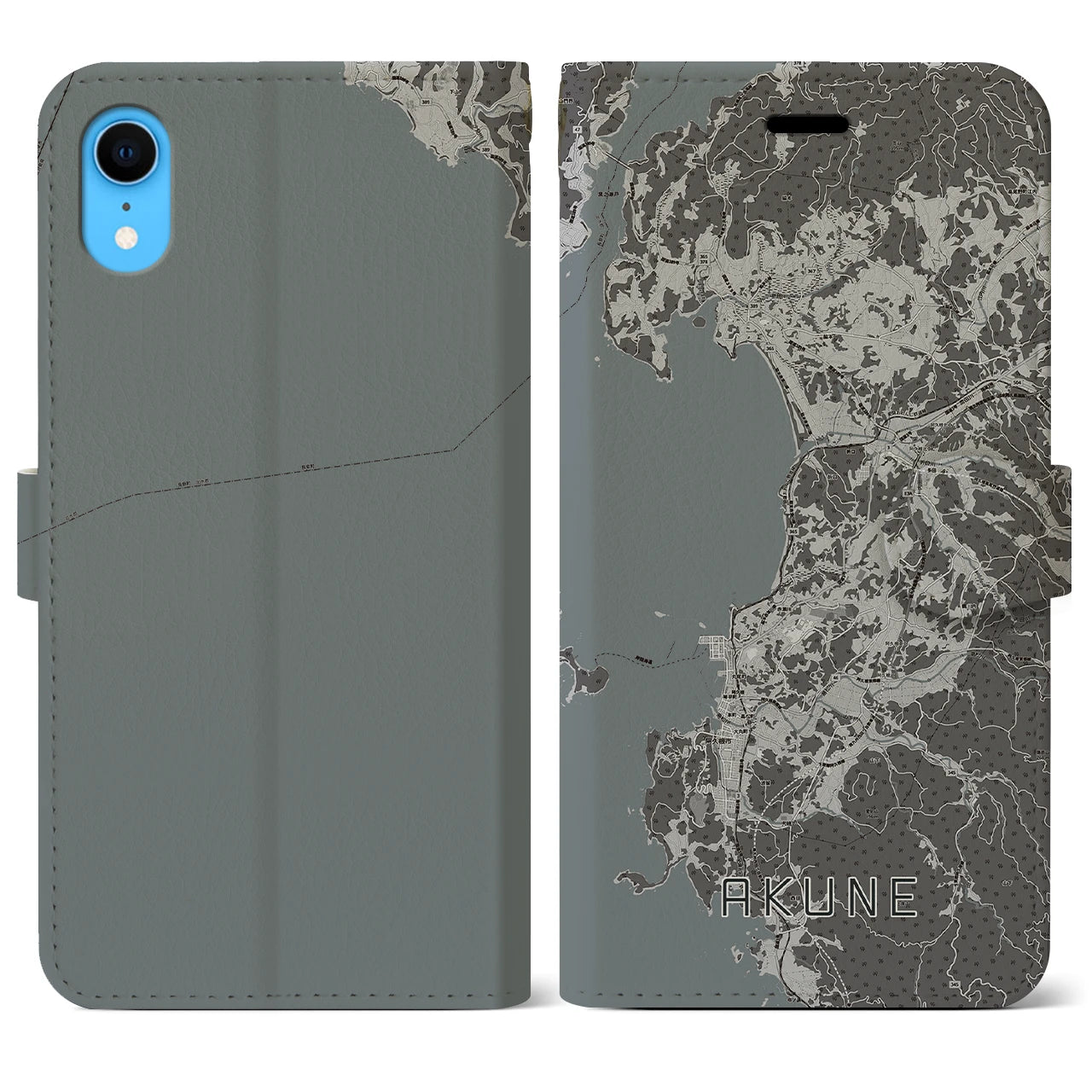【阿久根(鹿児島県)】地図柄iPhoneケース(手帳タイプ)モノトーン・iPhone XR 用