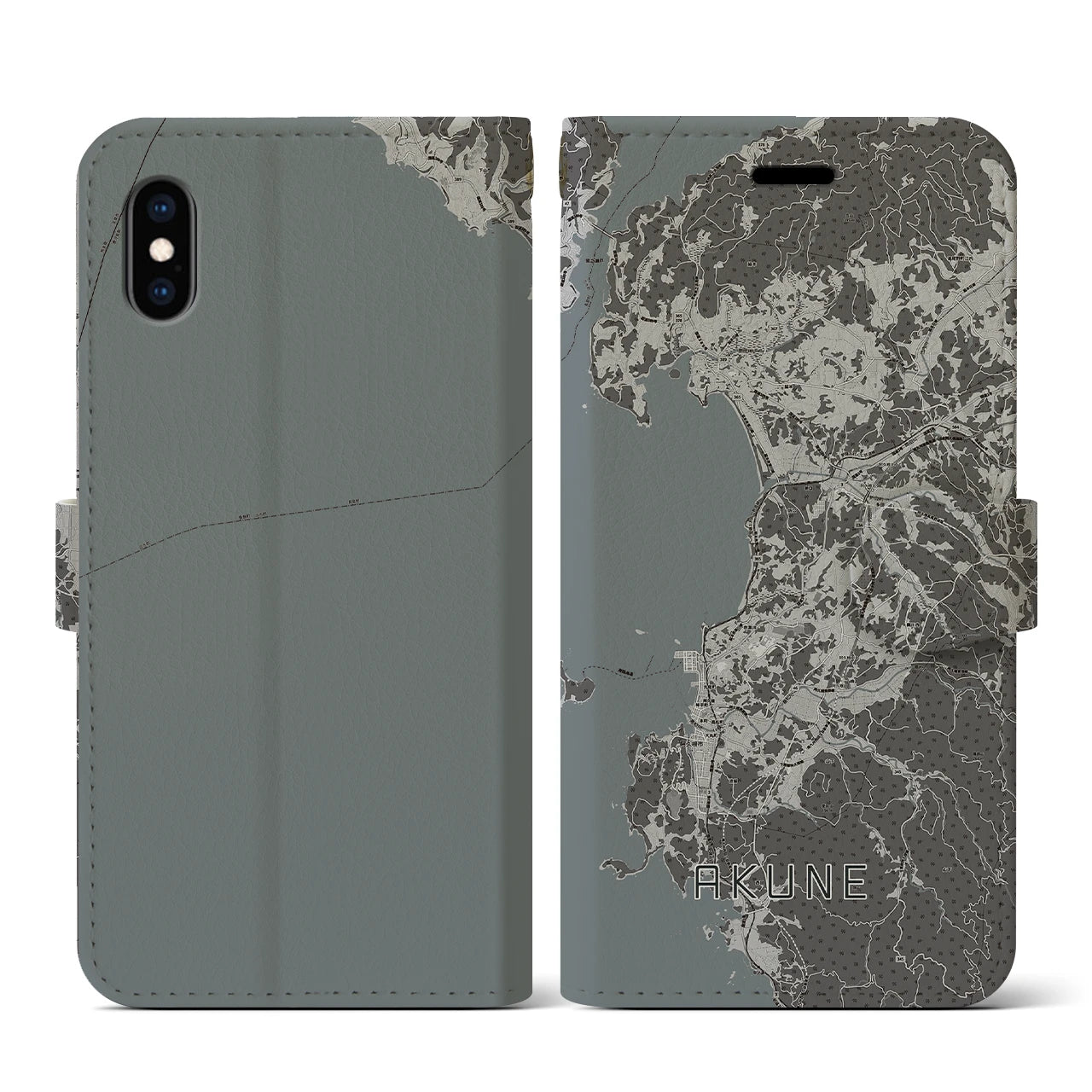 【阿久根(鹿児島県)】地図柄iPhoneケース(手帳タイプ)モノトーン・iPhone XS / X 用