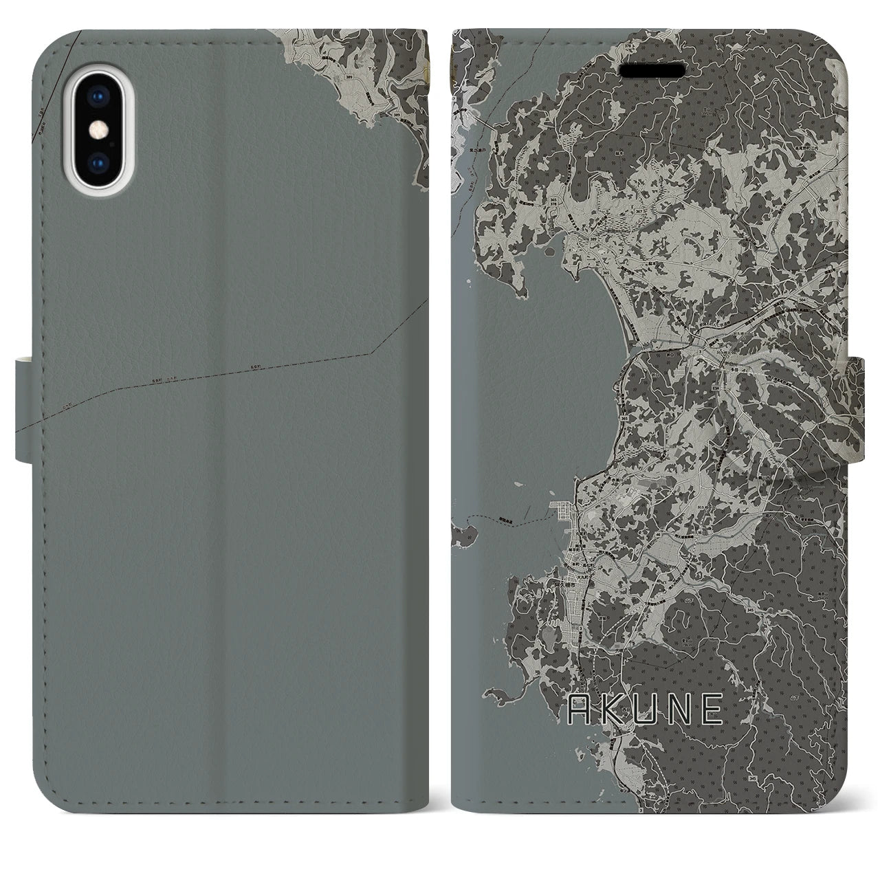【阿久根(鹿児島県)】地図柄iPhoneケース(手帳タイプ)モノトーン・iPhone XS Max 用