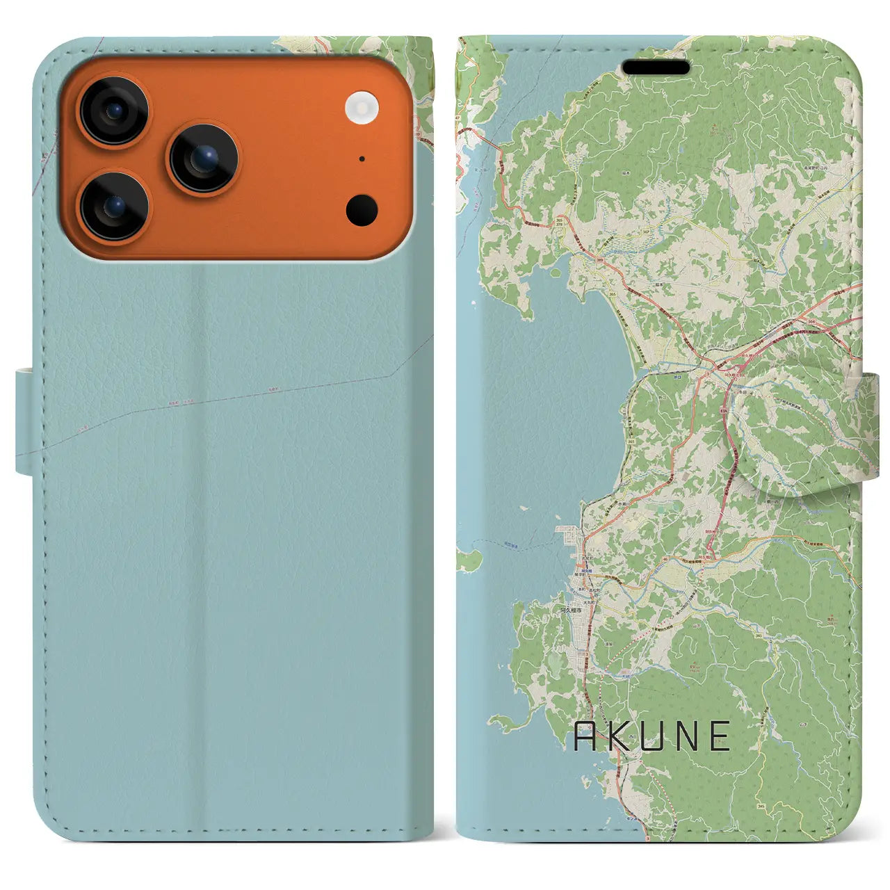 【阿久根(鹿児島県)】地図柄iPhoneケース(手帳タイプ)モノトーン・iPhone 17 Pro Max 用